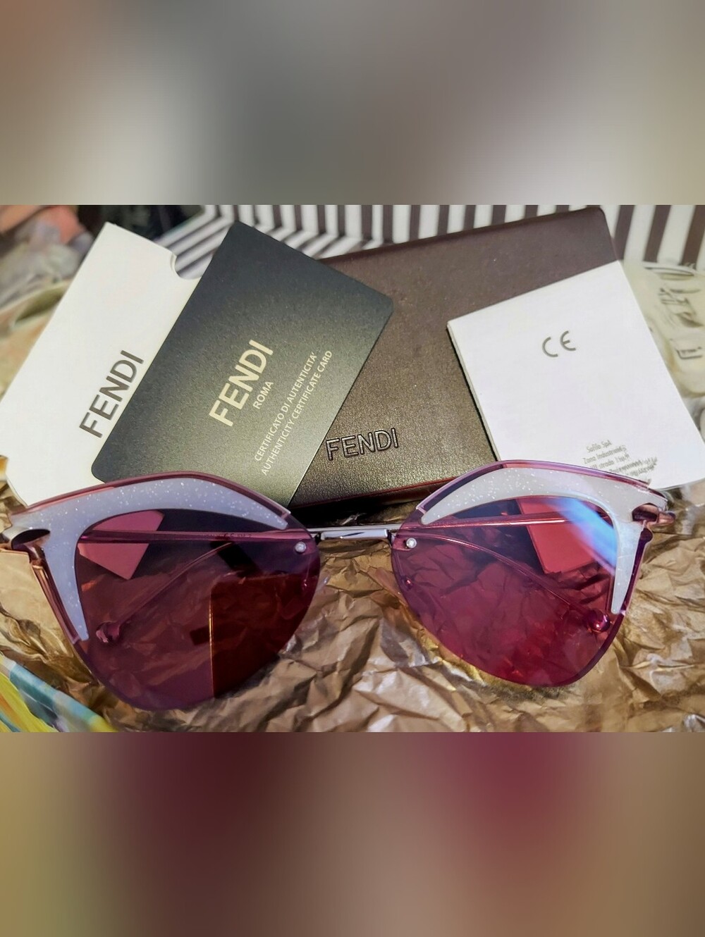 Authentic Fendi FF0355S Pink Cat Eye Sunglasses